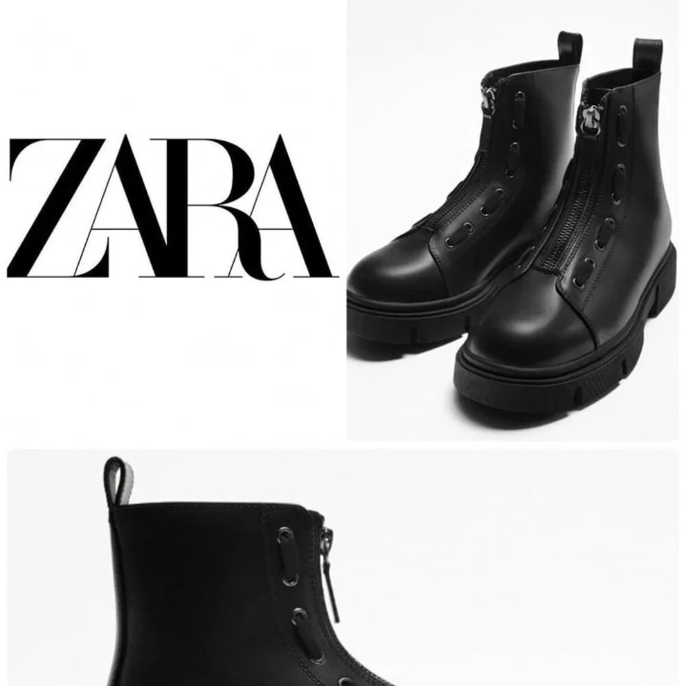 Zara Front Zip Chunky Ankle Boots